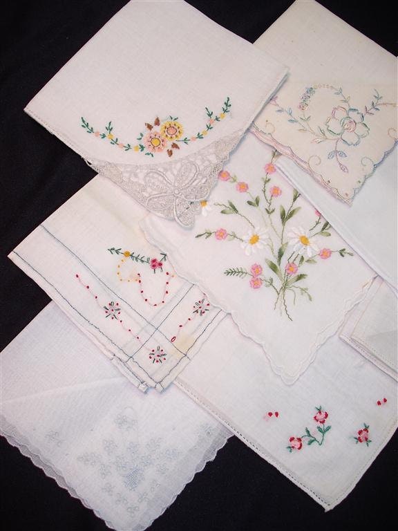 Handkerchiefs - Vintage Embroidered Hanky Grouping of 8 - (F) - Hanky Panky