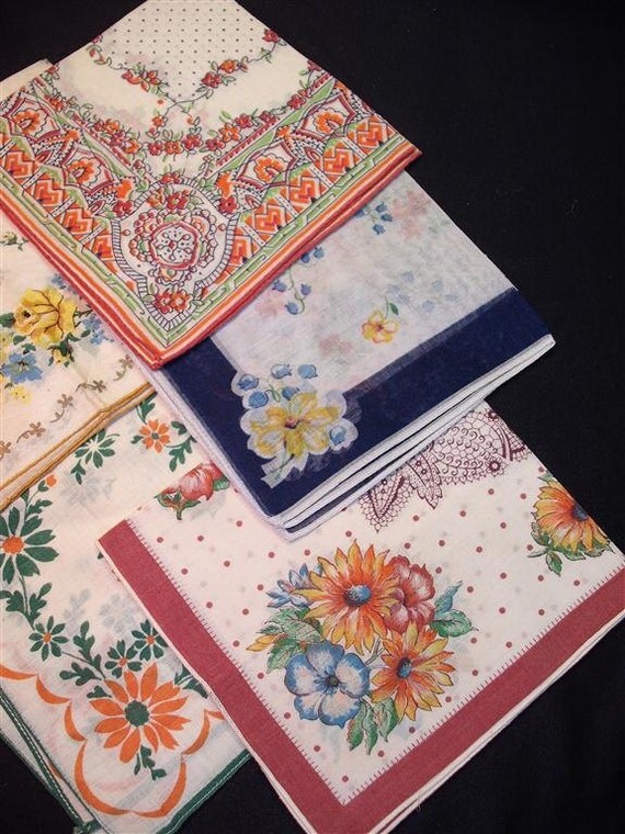 Handkerchiefs Hankies - Vintage Assortment of 6  - Floral - (G) - Hanky Panky
