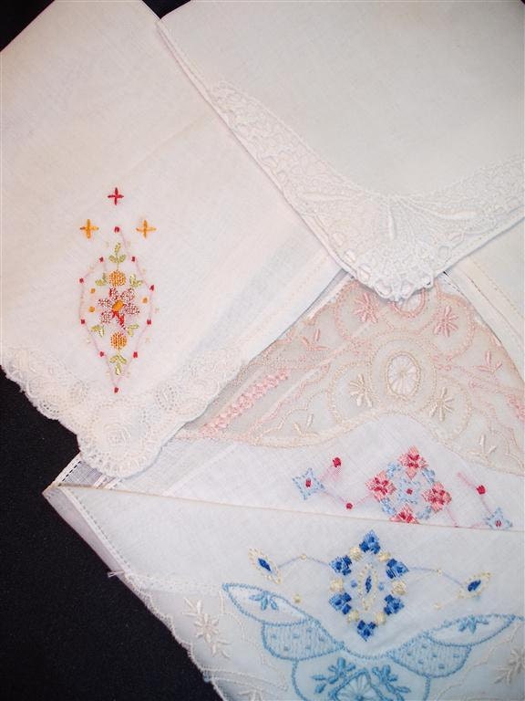 Handkerchiefs - Vintage Embroidered Laced Hanky Grouping of 5 - (L) - Hanky Panky
