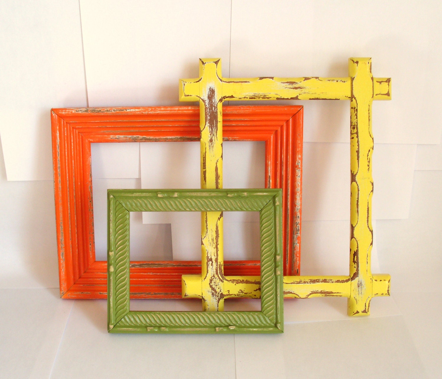 Citrus Frame Trio - painted frames in yellow, orange and green - upcycled shabby chic
