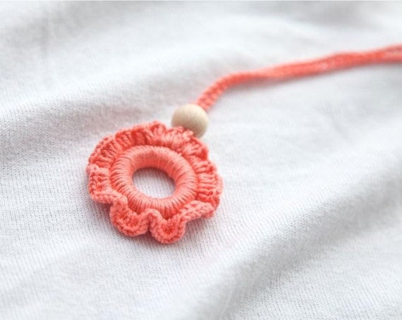 Teething rings nursing necklace/ pendant teething toy. Mother's day gift. Coral girls pendant.