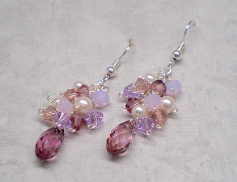 Earrings BRIDAL blush eggplant pearl rose purple pink lavender lilac mauve 