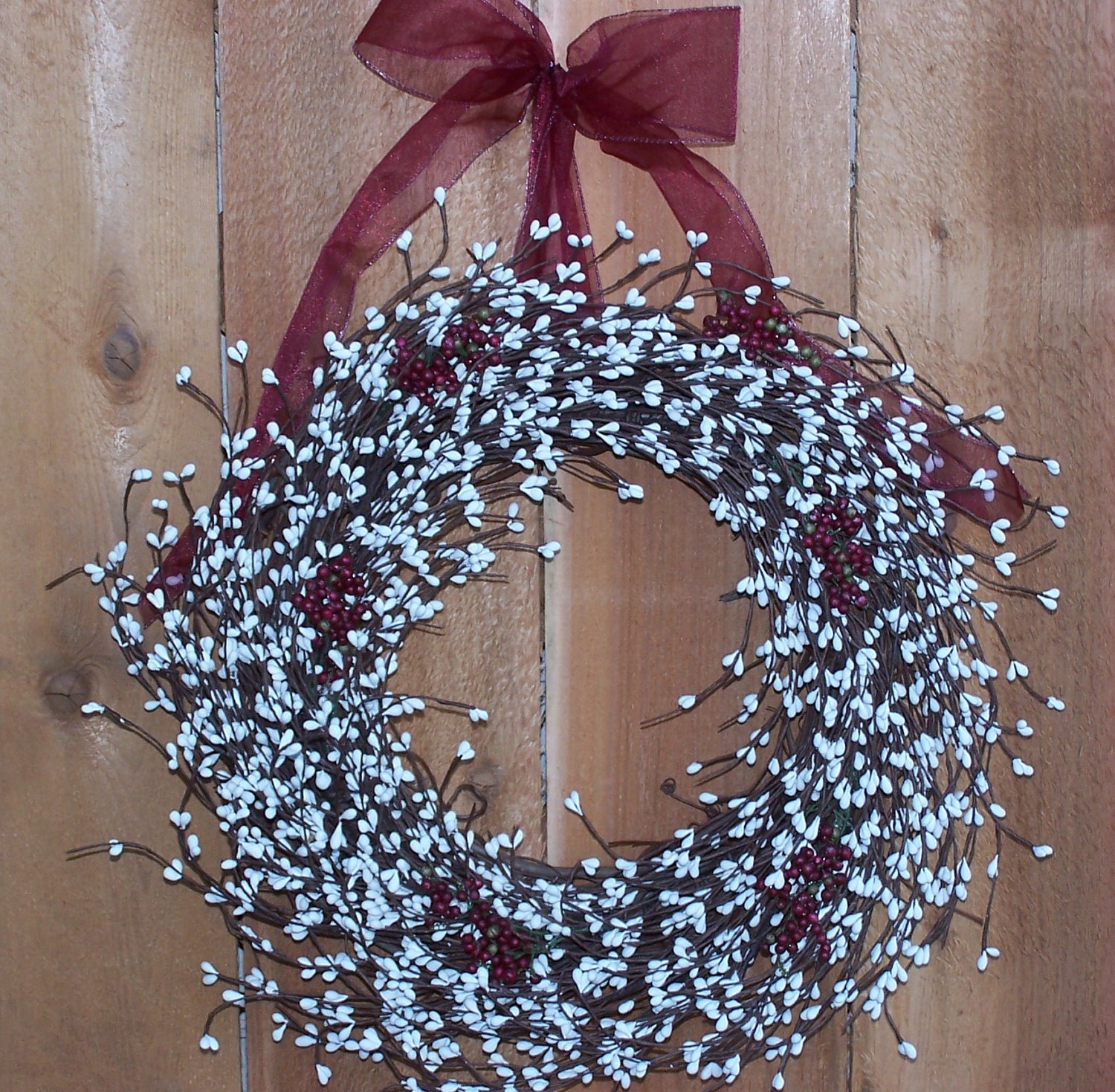 SCENTED White Berry Wreath Splashed w/ Deep Burgundy - Front Door Wreath - Spring Wreath - Rustic Wreath  - Rustic Wedding