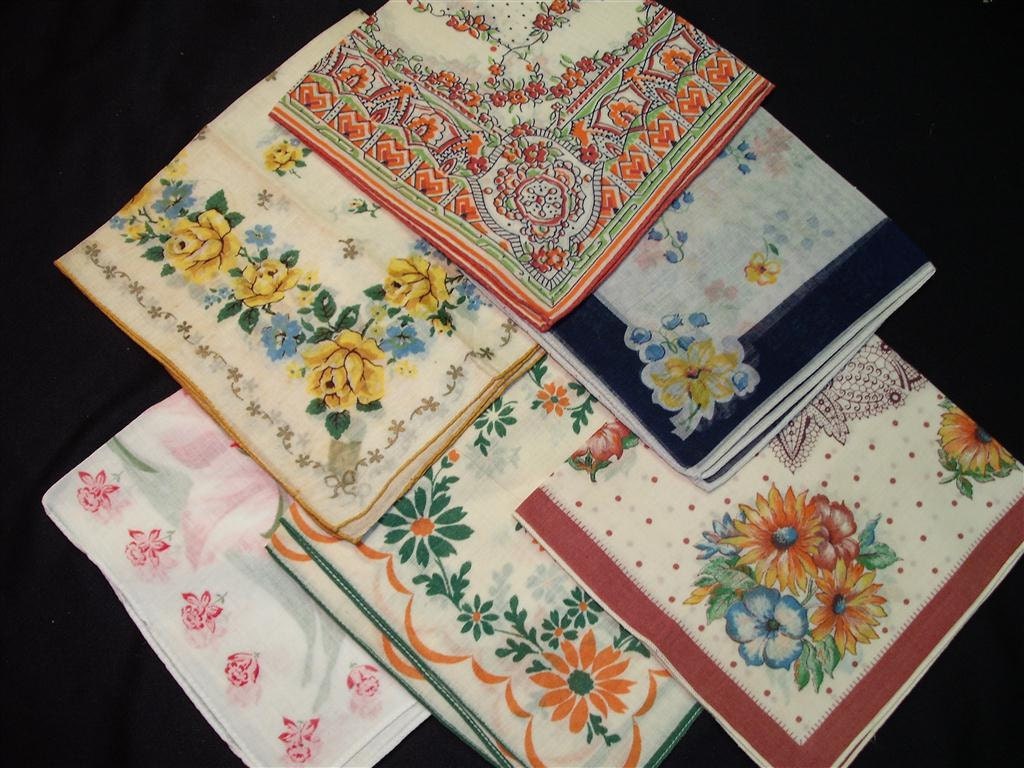 Handkerchiefs Hankies - Vintage Assortment of 6  - Floral - (G) - Hanky Panky