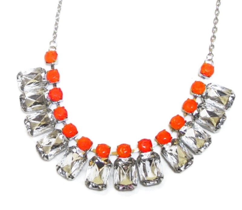 neon jewelry painted rhinestone necklace Candy Collar - Best Neon Orange Ever SPECIAL PRICING