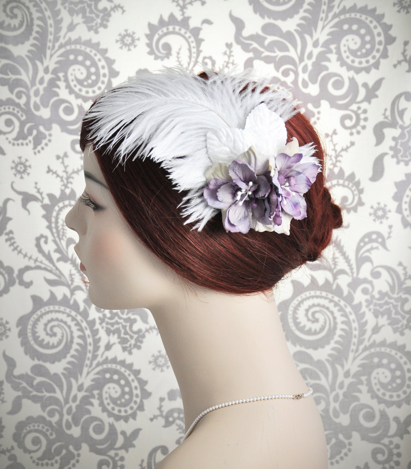 Feather Fascinator Purple Wedding fascinator with ostrich feather and 