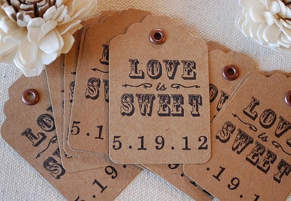 100 Vintage Love is Sweet Wedding Gift Tags personalized with your Date