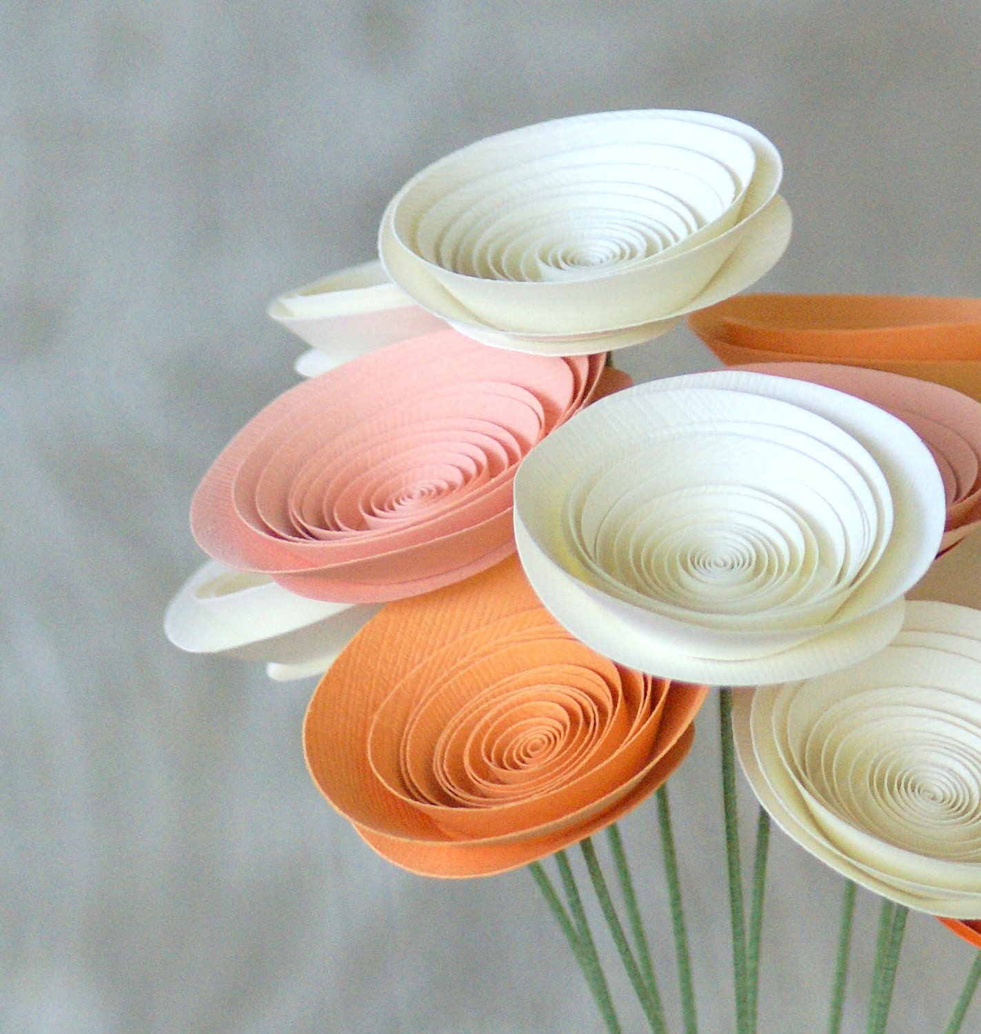Easter Pastel Paper Flowers in Creamsicle -- Peaches and Cream Spring Centerpiece -- Sherbet Tangerine, Apricot, Peach, and Ivory