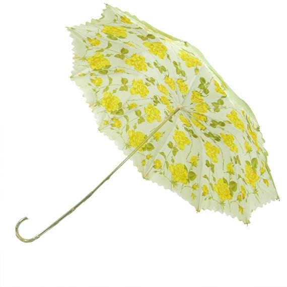 Dainty Vintage Umbrella Yellow Roses Double Shelled