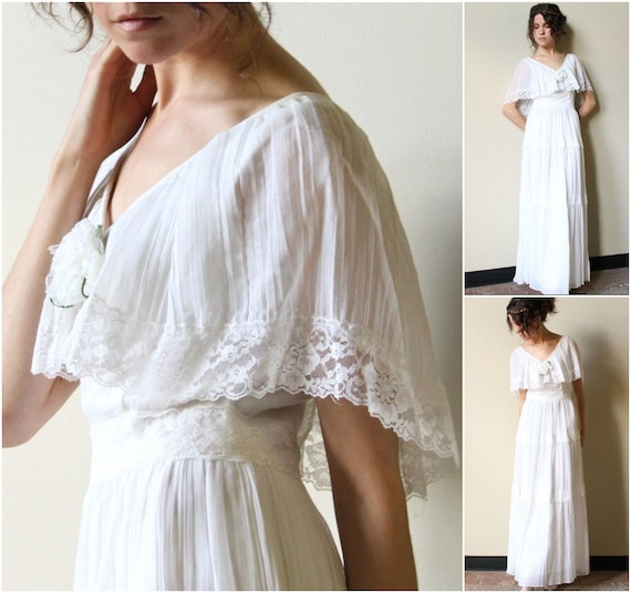 70s Hippie Wedding Dress vintage boho peasant maxi length off white 