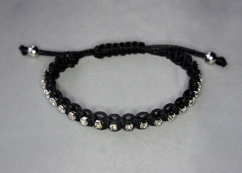Black Macrame Rhinestone Bracelet
