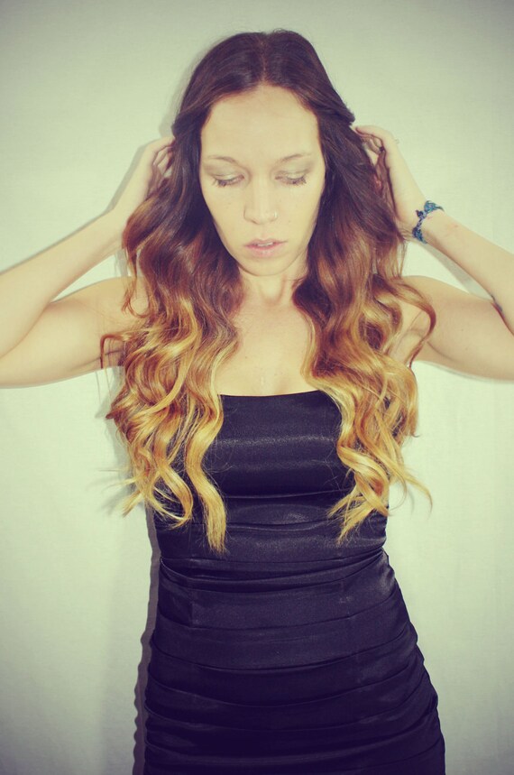 Backorder, Ombre Hair Extensions, 22" Human Hair Extensions. Colored Hair Extension Clip, Hair Wefts, Clip in Hair, dip dyed hair