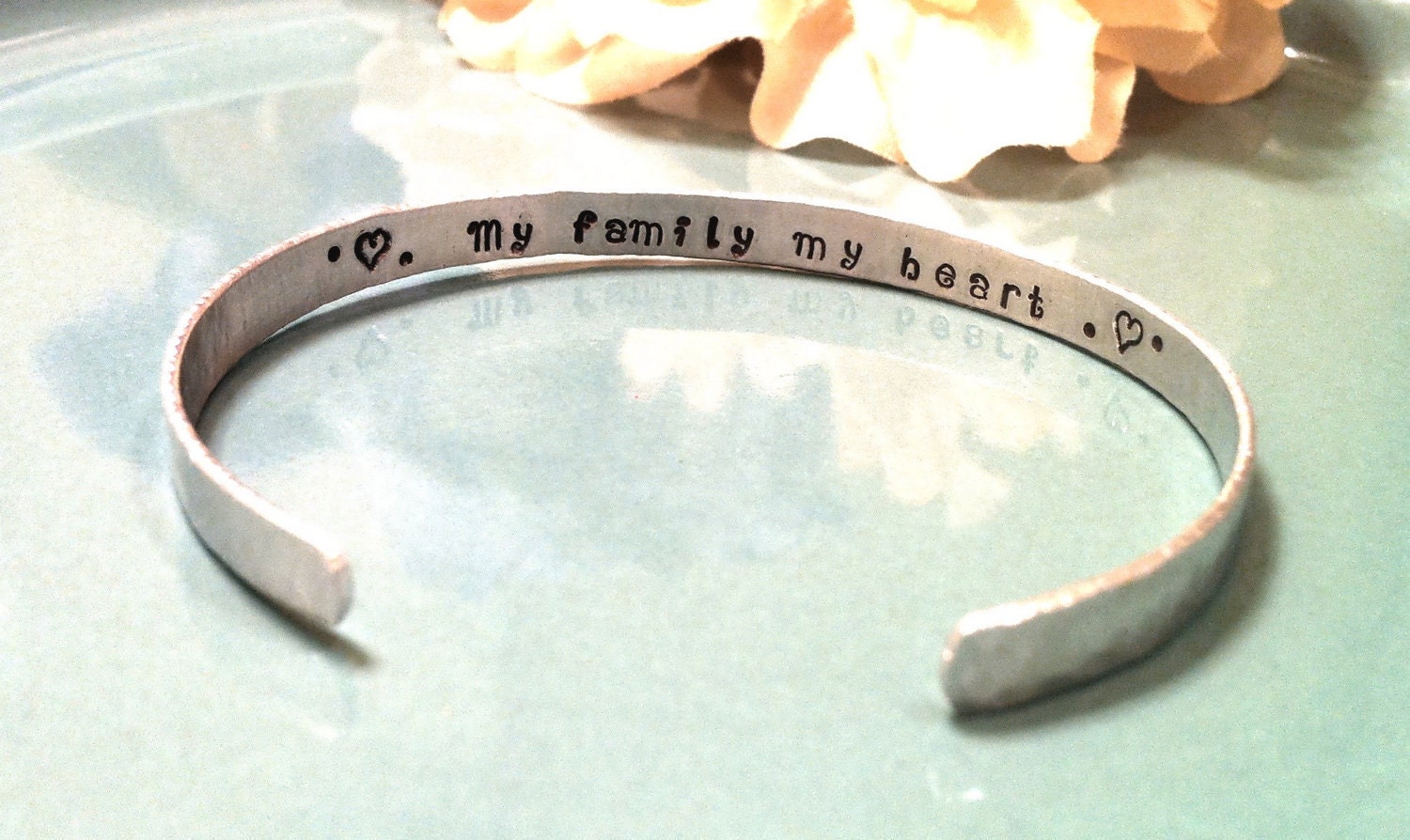 Hand Stamped Cuff Bracelet - Personalized Jewelry - Thin, Custom Mommy or Friendship Cuff with Secret Message