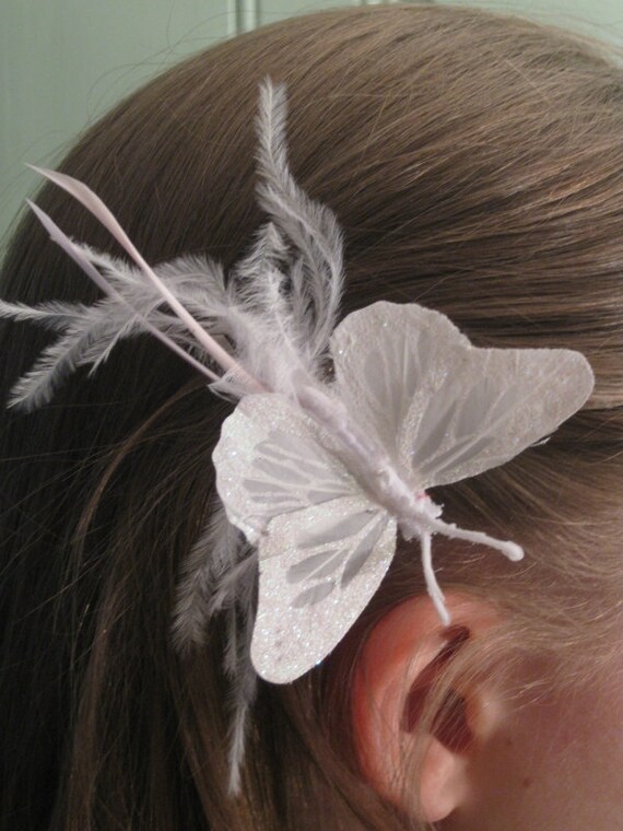 Flower Girl Butterfly Hair Clip with Feathers Head Accessory Wedding