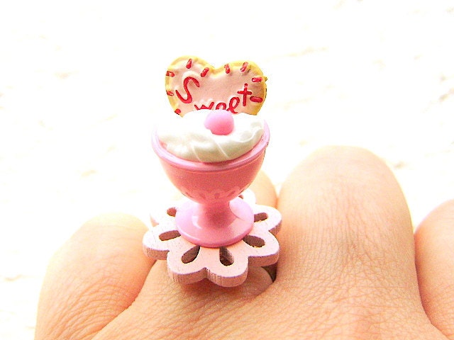 Kawaii Food Ring Ice Cream Cookie Miniature Food Jewelry