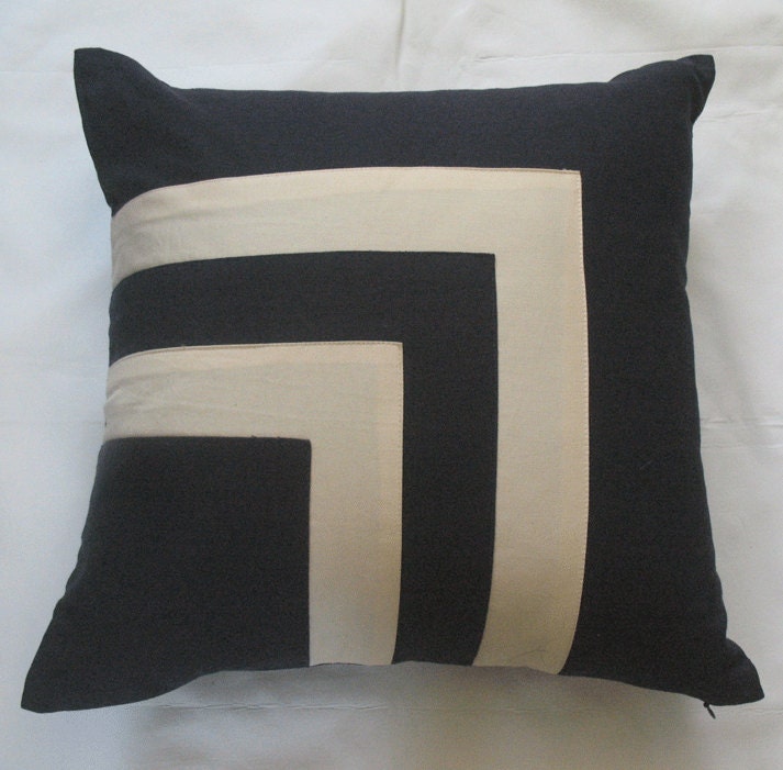 navy and cream throw pillow cover  with square graphic design linen 16 inch