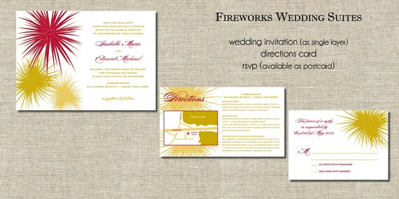 Fireworks Wedding Invitation Set shown as a simple nonlayered 