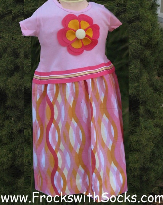FROCKS with SOCKS 2T thru 8 Orange Seaweed Pink Matching Girl and Doll Dresses