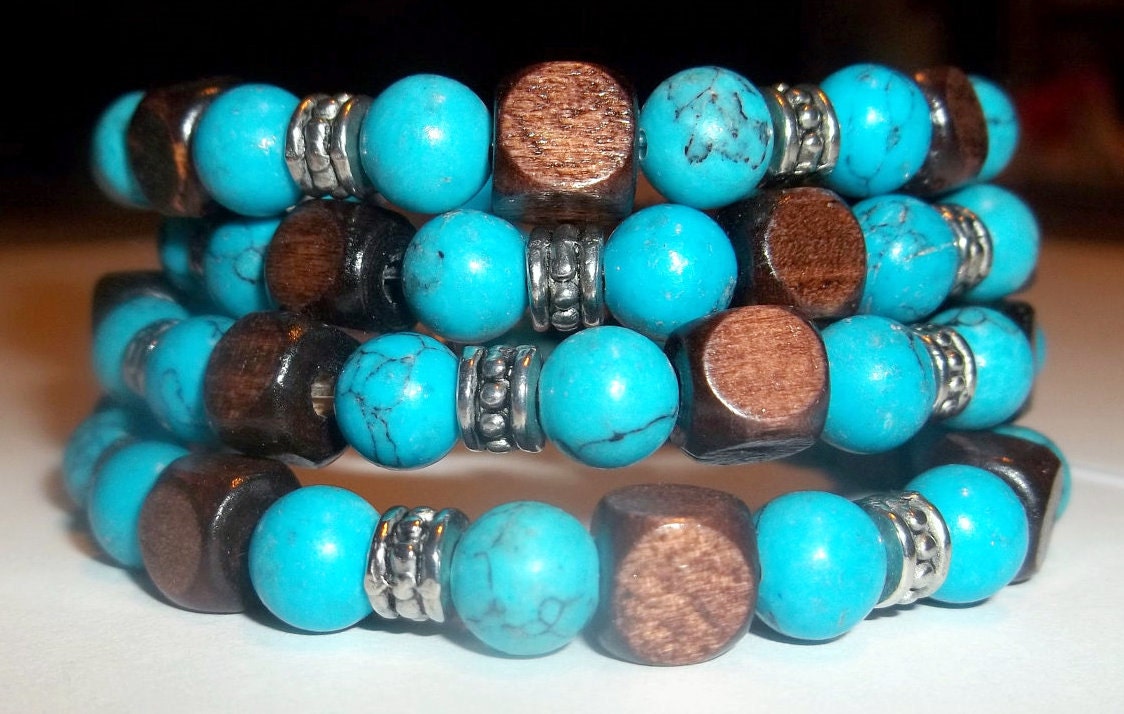 Wrap Bracelet--Turquoise and Wood