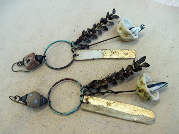 Forest Storm. Antique Vintage Rustic Assemblage Dangles.