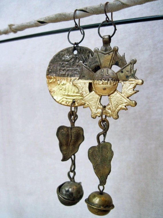 Marvels. Victorian Tribal Assemblage earrings with Gold Gilding.