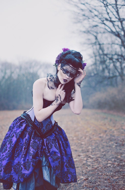 Alternative Steampunk Wedding Gown Purple Decadence Velvet FlockReady to