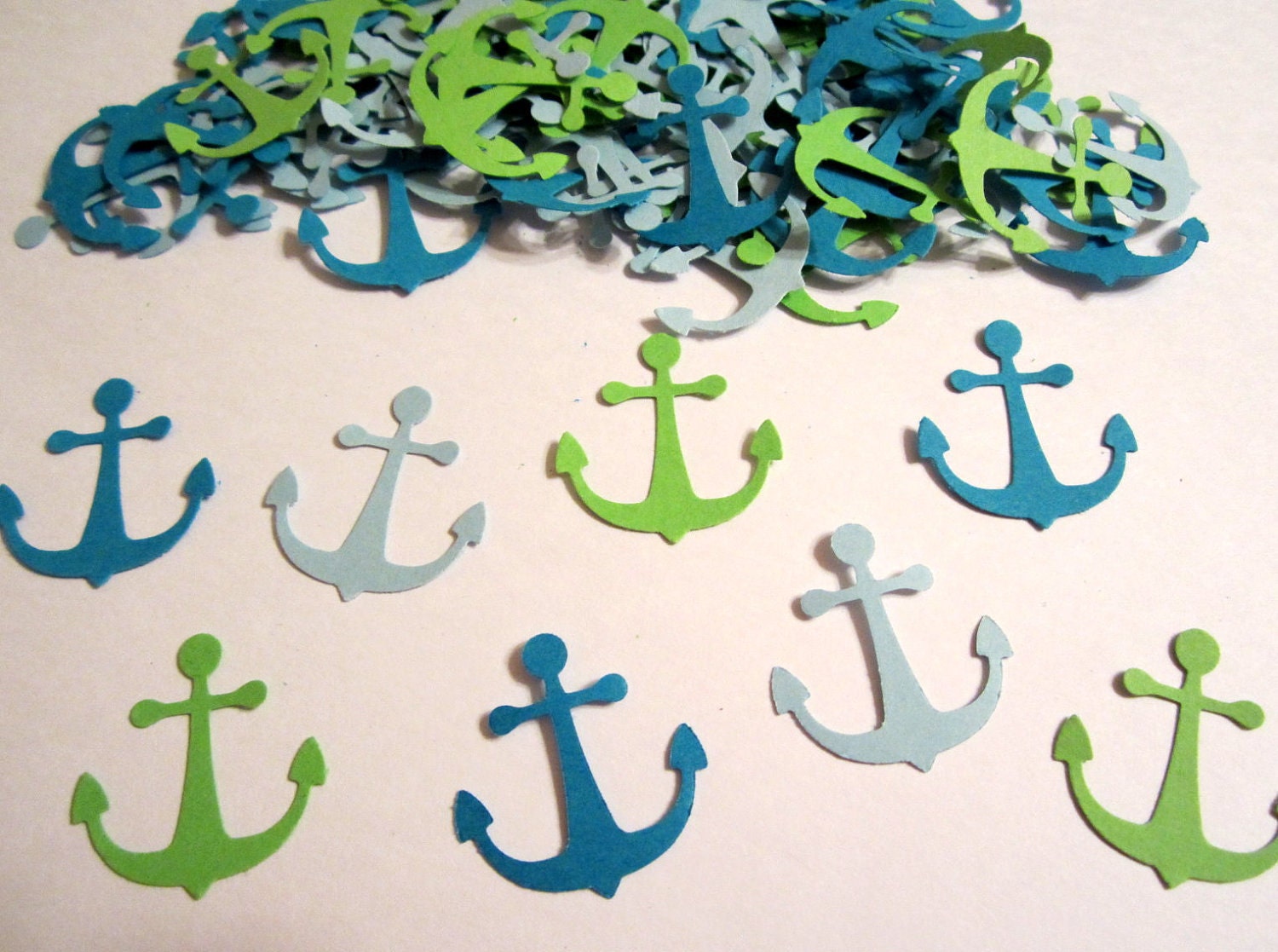 100 Turquoise Light Blue Lime Green Anchor Confetti Cutouts Paper
