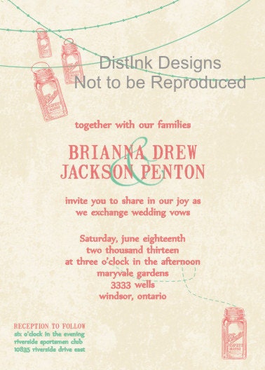 Mason Jar Wedding Invitation or Bridal Shower Printable