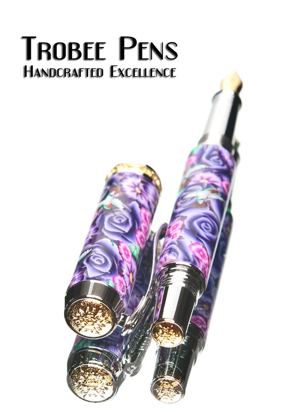 Toni Ransfield Design Violet and Pink with Humming birds Fountain pen Custom Writing Pen  Handmade