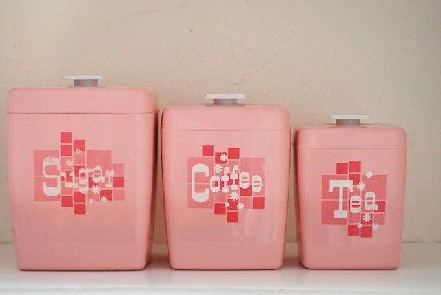 Vintage Kitchen Canisters, Midcentury Housewares, Cotton Candy Pink Mothers Day Gift, RETRO Kitchen Containers, Vintage Props