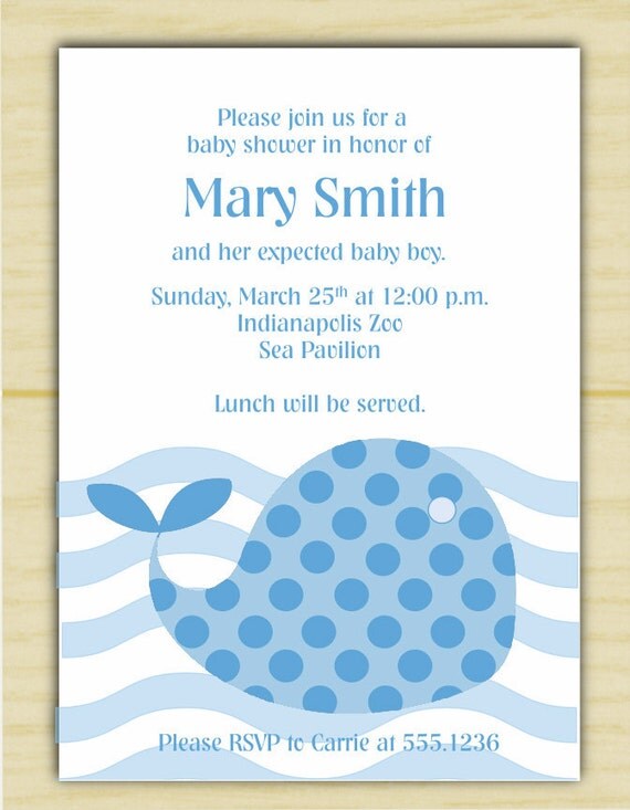 Blue Polkadot Whale Baby Shower Invitation (set of 10)