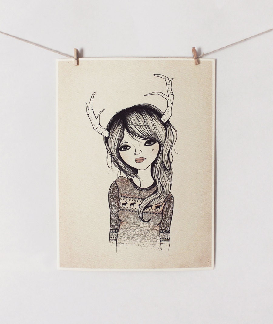 ANTLER GIRL Print 9X12