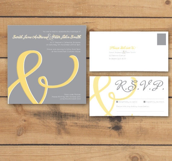 DIY Printable Wedding Invitation RSVP postcard Ampersand design