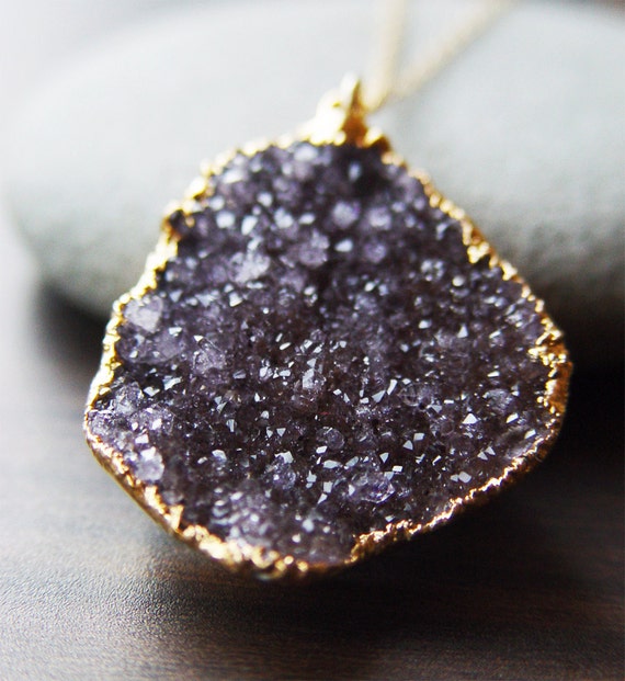 Burgundy Amethyst Druzy Necklace 14k Gold