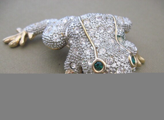Vintage Rhinestone Frog Brooch Pin Extra Large