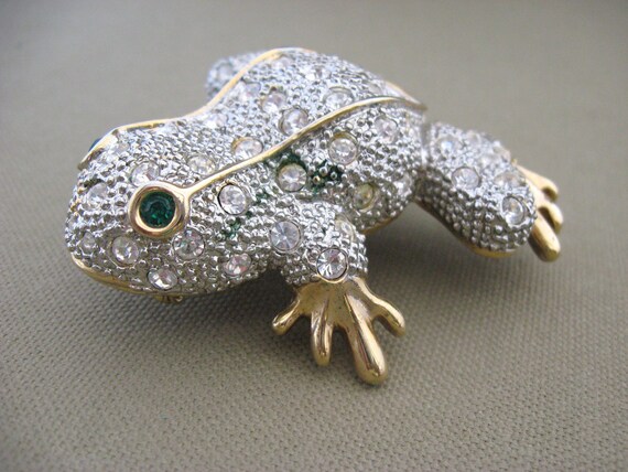 Vintage Rhinestone Frog Brooch Pin Extra Large