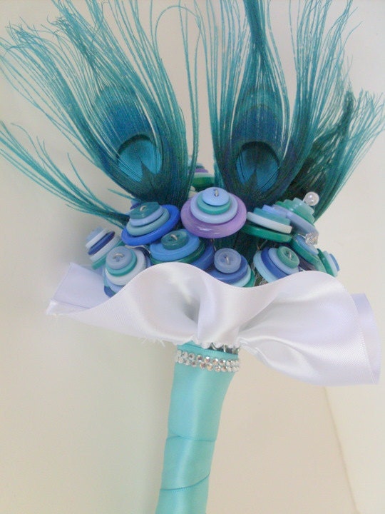 Peacock Feather Wedding Bouquet ButtonsTeal Blue Bridesmaids From angel9