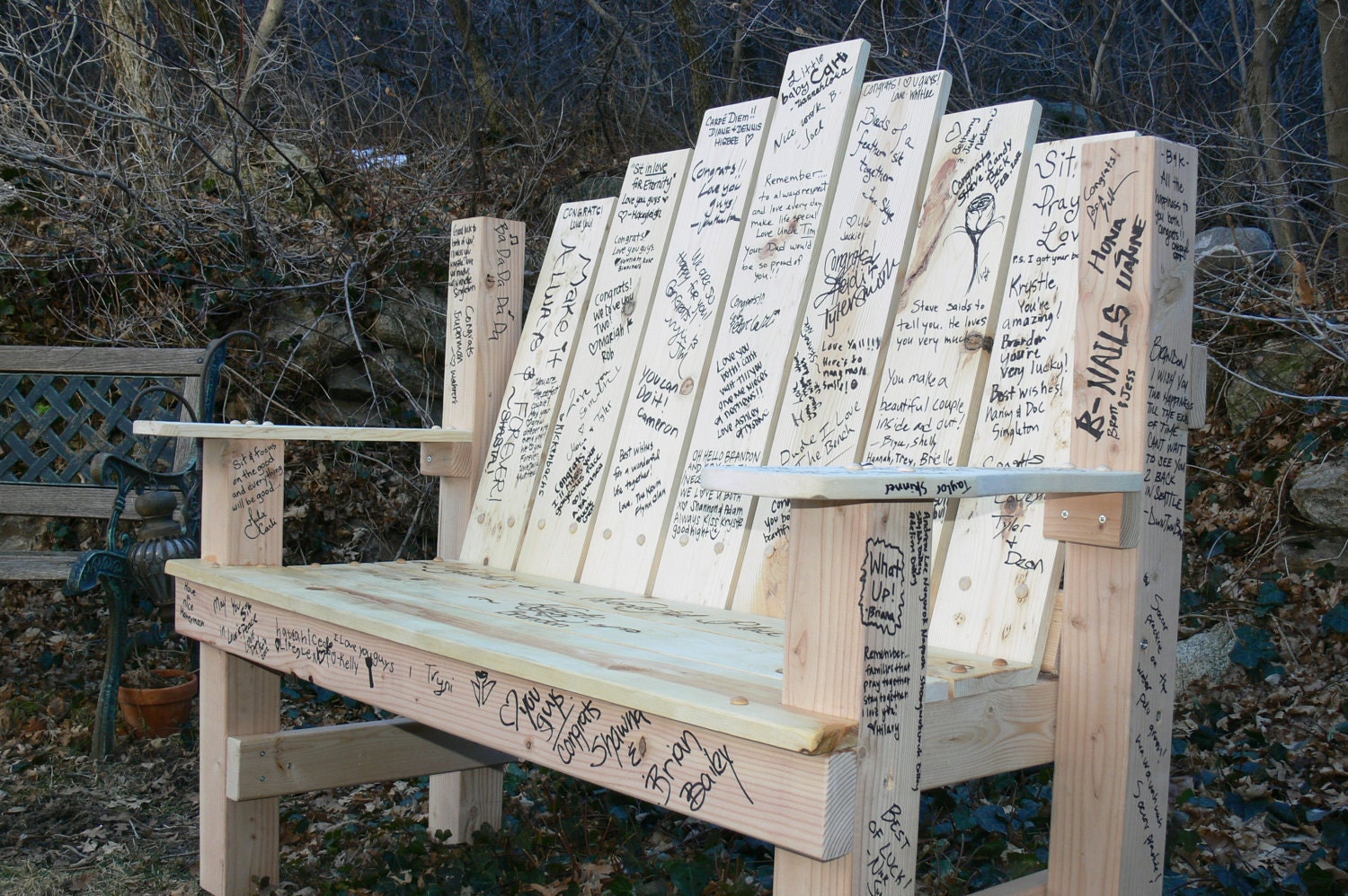 Guest Book Alternative Sign In Wood Engraved Garden Bench