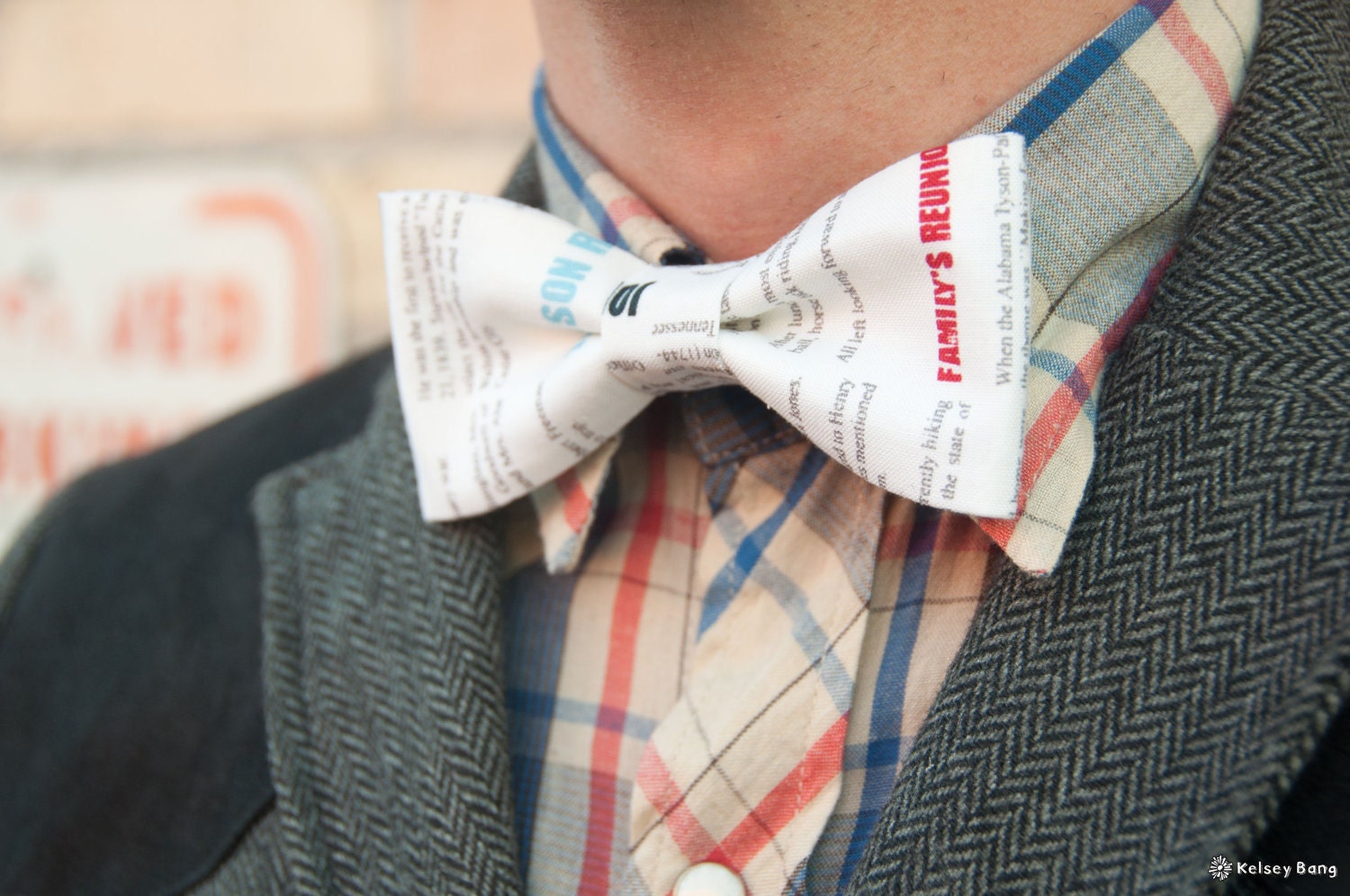 mens bow tie - print on white with hidden pops of color