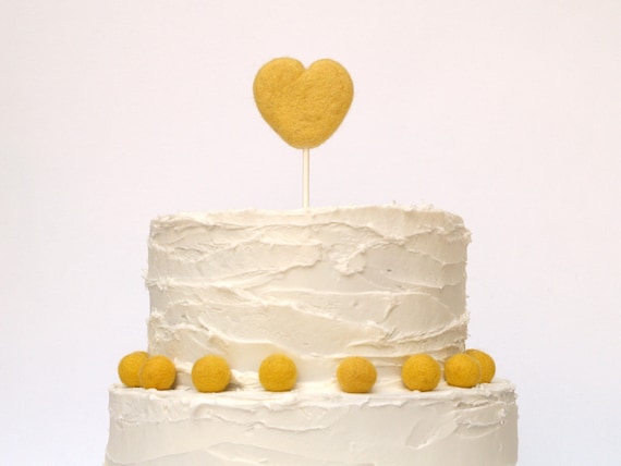 Wedding Cake Topper Yellow Decorations for your Cake Pastel Needle Felted