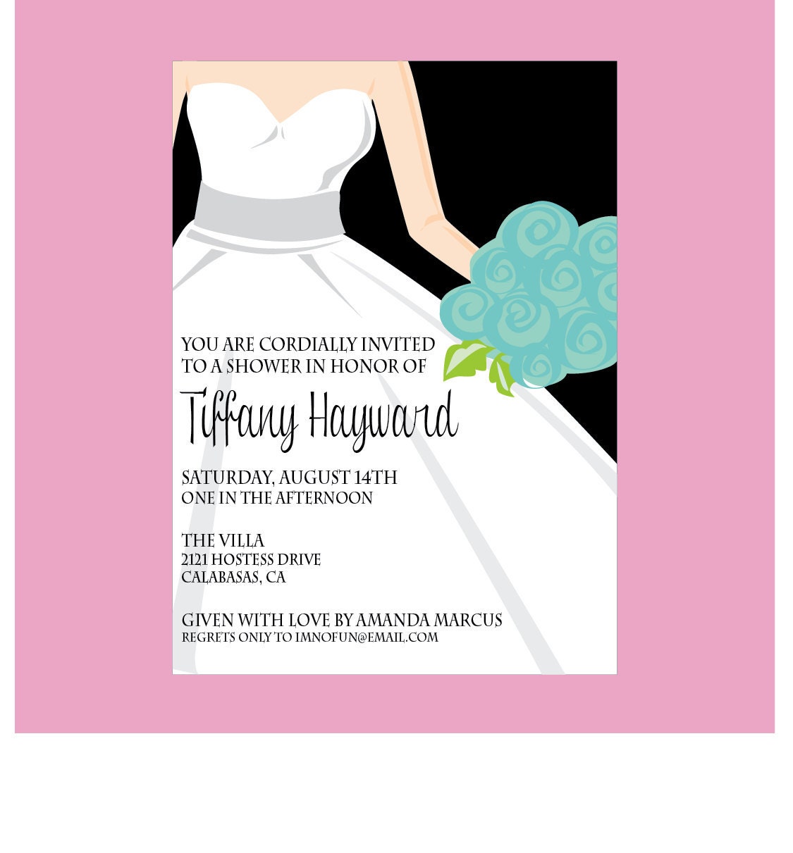 Bride in Tiffany Co Wedding Dress Shower Invitation 199 USD