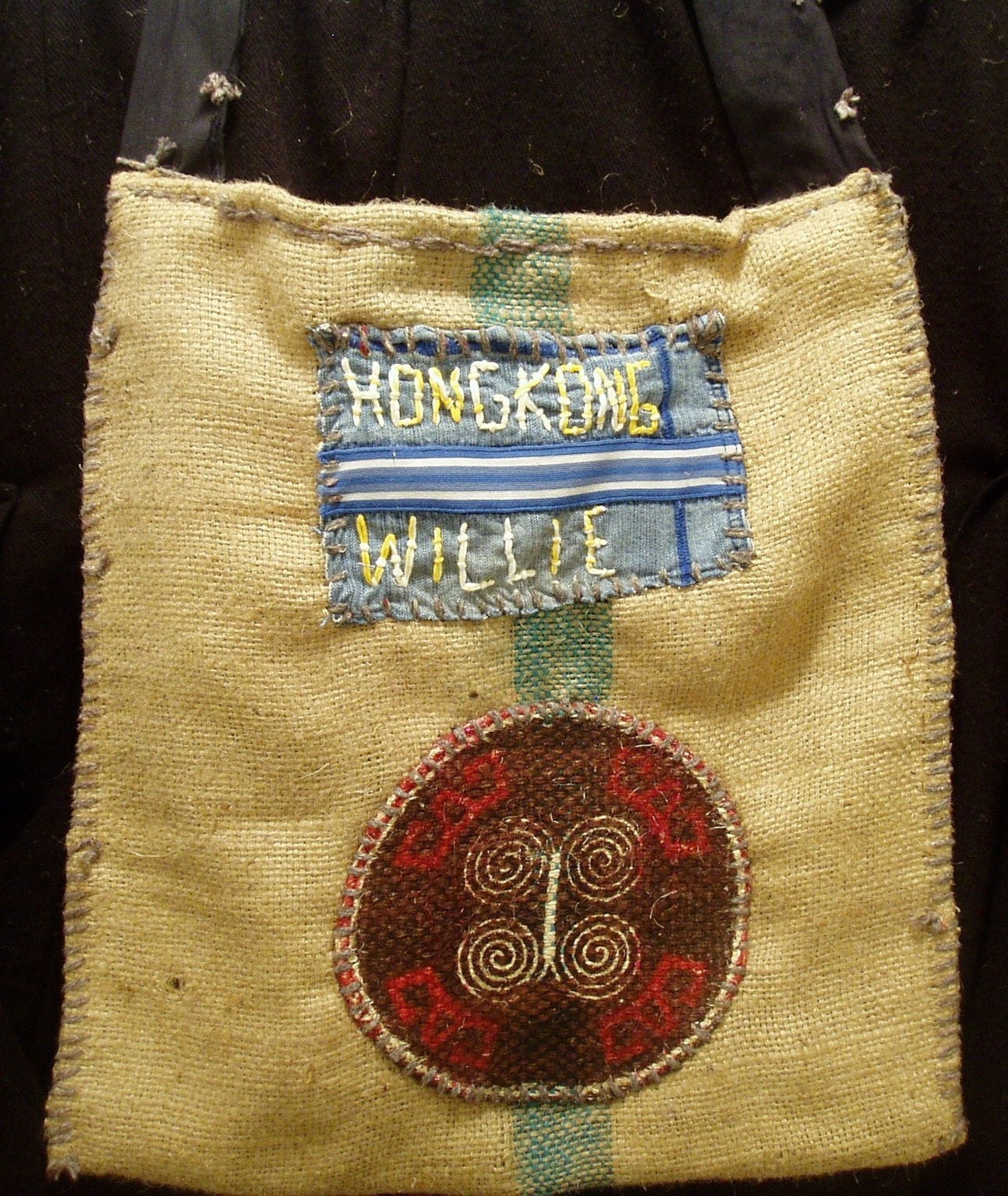 Recycled burlap coffee purse.