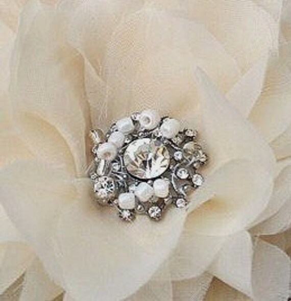 Champagne Bridal Hair Flower Fascinator, Hair Clip, Wedding Headpiece, Hairpiece, Feather Flower, Champagne Wedding, Rhinestone