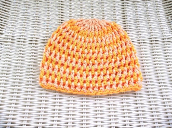 Crocheted Newborn Beanie Hat Orange, Peach