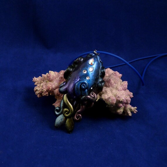 Cosmic Cuttlefish Necklace - Handmade Polymer Clay Jewelry