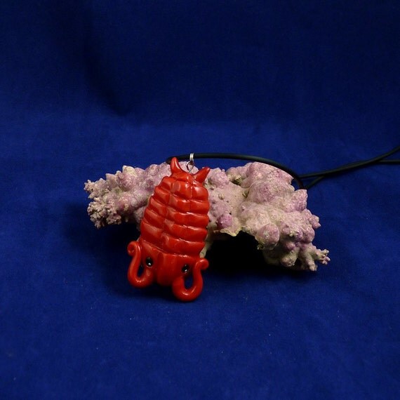 Crimson Trilobite Necklace- Handmade Polymer Clay Jewelry
