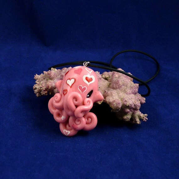Octopus Love Necklace - Polymer Clay Cephalopod Kawaii Jewelry