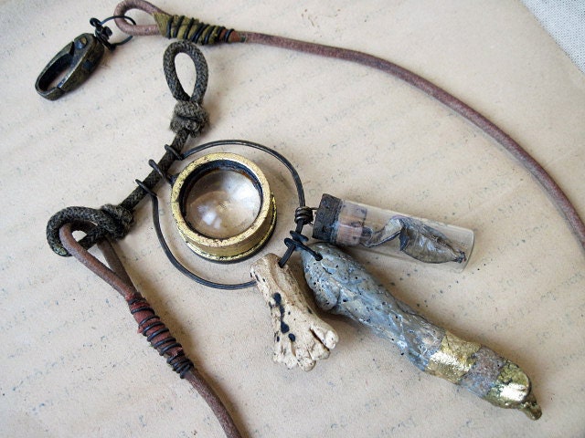 He Had Been in Heaven. Victorian Tribal Recycled Assemblage Rustic Found Object Choker with Gold Foil.