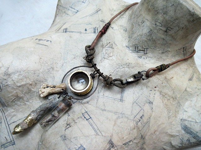 He Had Been in Heaven. Victorian Tribal Recycled Assemblage Rustic Found Object Choker with Gold Foil.