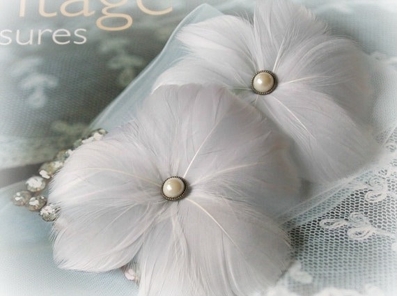 Bridal Feather Flowers in White, Fascinator, Headpiece, Hairpiece, Wedding, Hair Accessory, Clip, Bridal Hair Flowers, Spring, Summer